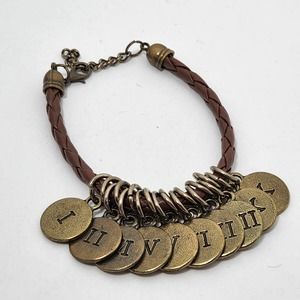 10 Commandments Bracelet Roman Numerals Portuguese Brown Braided Leather Band